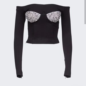 Area Off-Shoulder Crystal Cup Bustier Top